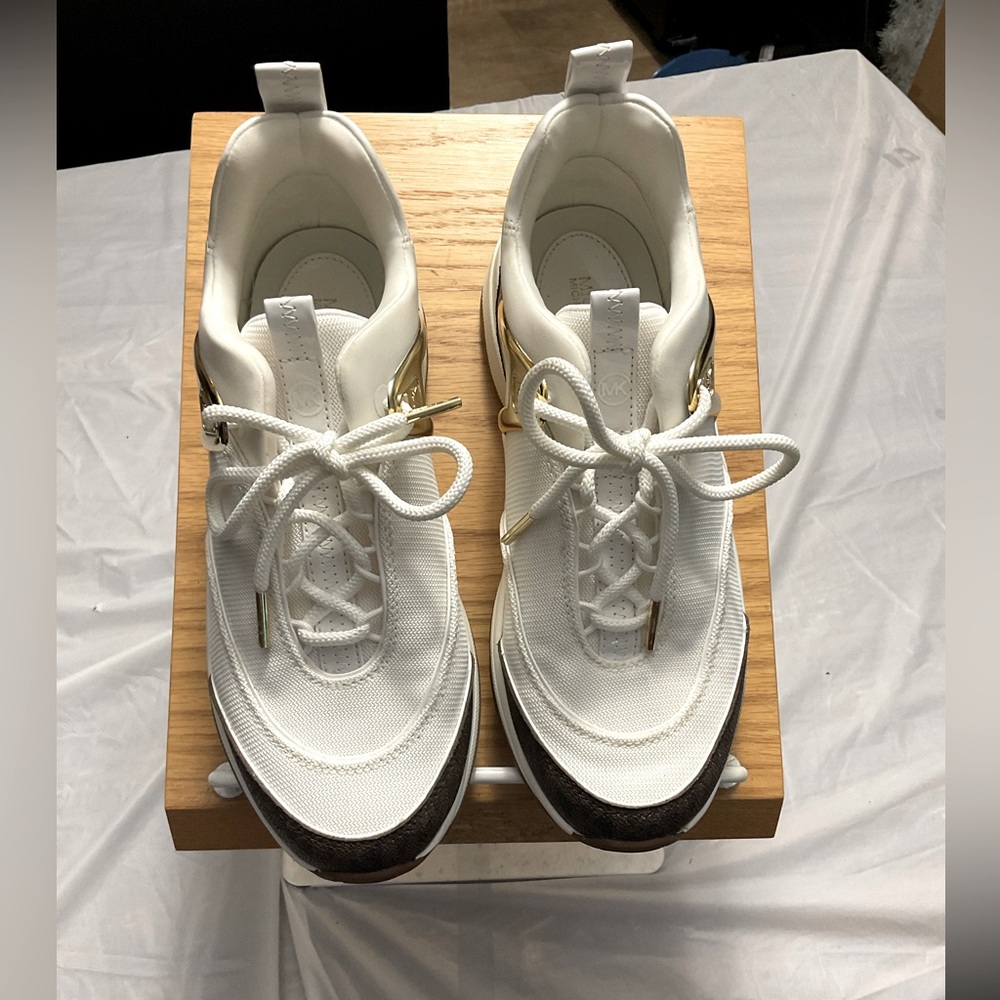 Michael Kors Stylish White and Gold Women's Sneakers